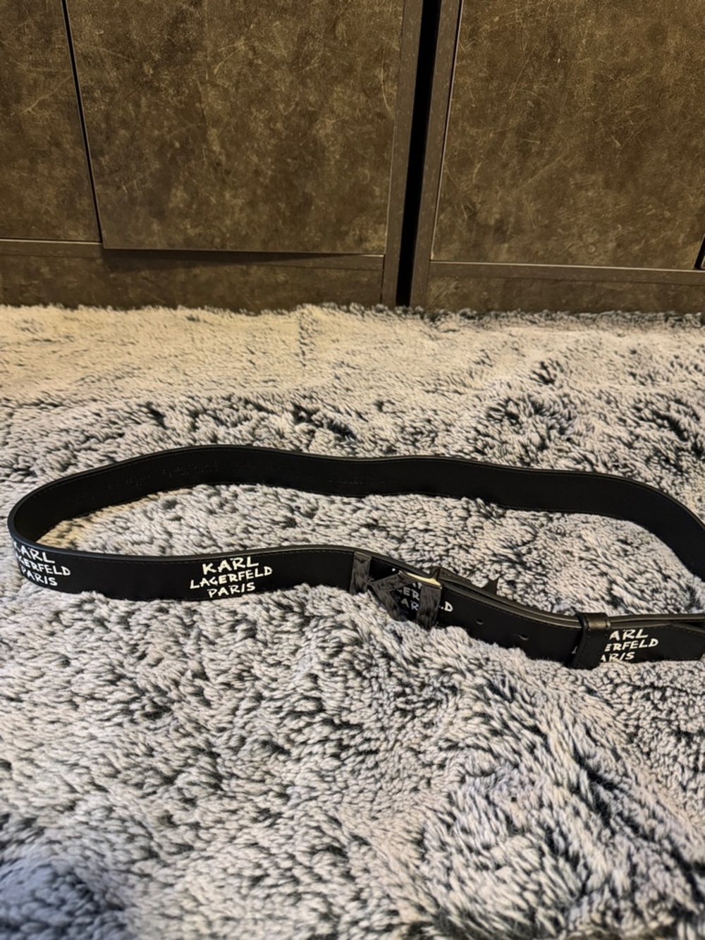 Karl Lagerfeld Black Logo Print Leather Belt Never Worn